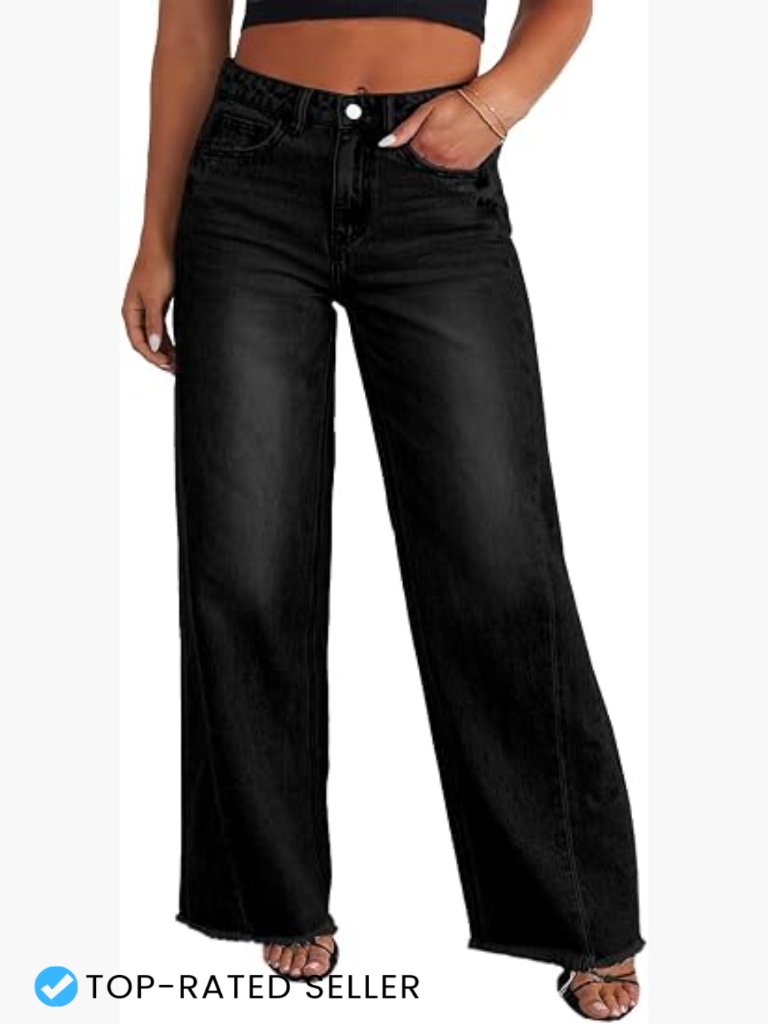 Plus Size Wide Leg Jeans High Waist Elastic Stretchy Raw Hem Denim Pockets